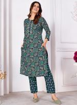 Rayon Silk Navy Blue Casual Wear Hand Work Kurti With Pant